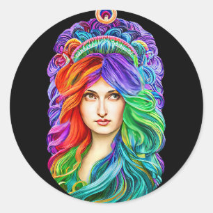 Adesivo Redondo Arte Rainbow Goddese Queen Fantasy