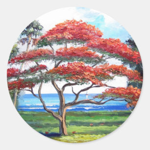 Adesivo Redondo Arte real da árvore de Poinciana
