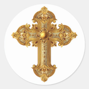 Adesivo Redondo Arte Religiosa Cristã Católica Cruz Dourada