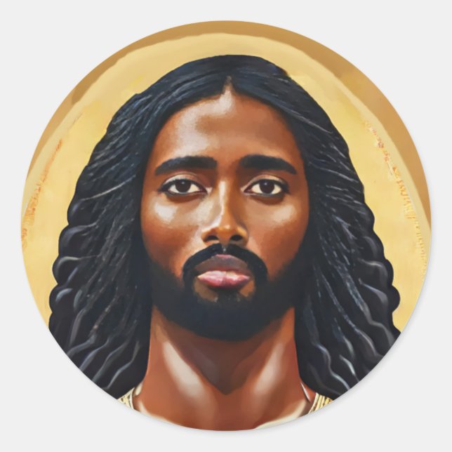Adesivo Redondo Arte Religiosa Cristo de Jesus Africano Negro (Frente)
