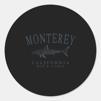 Adesivo Redondo arte retrô de ardósia de tubarão de monterey calif