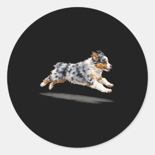 Adesivo Redondo Arte retrô de cachorro fofo correndo pastor austra