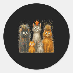 Adesivo Redondo Arte Retro de Gato Loucura Presente de Gatinho Eng