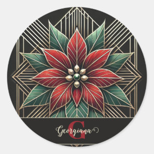 Adesivo Redondo Arte Retro Personalizada Deco Poinsettia