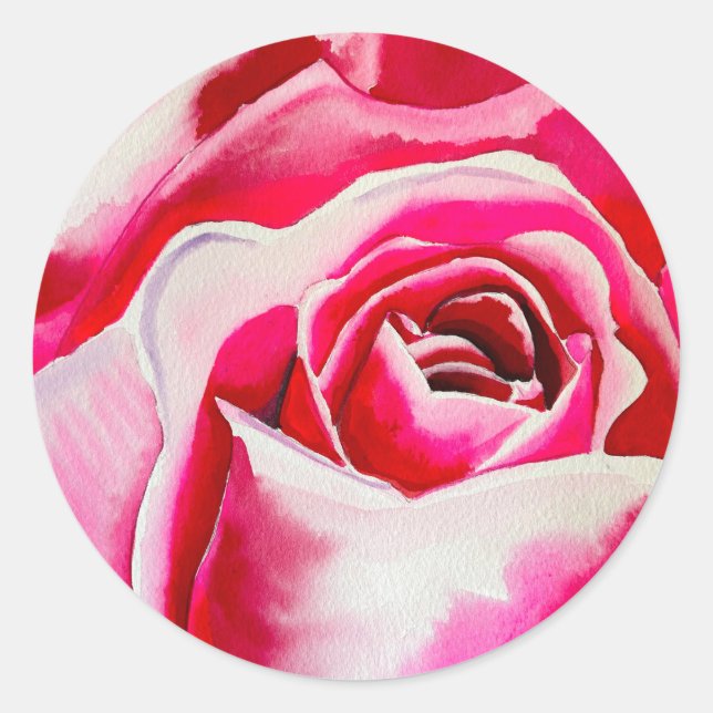 Adesivo Redondo Arte romântica a aquarela rosa rosas (Frente)