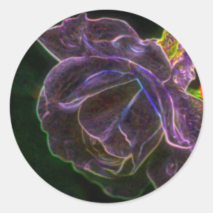 Adesivo Redondo Arte Rosa Abstrato de Flor Roxo