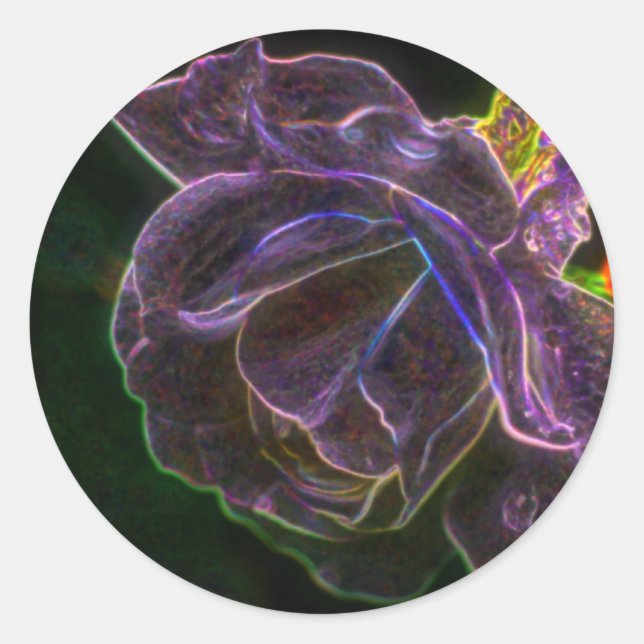 Adesivo Redondo Arte Rosa Abstrato de Flor Roxo (Frente)