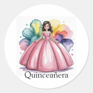 Adesivo Redondo Arte Rosa Quinceañera Ball