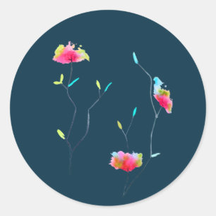 Adesivo Redondo Arte simples, inspirada japonesa, de flor rosa e s