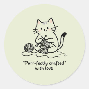 Adesivo Redondo Arte Textil Manual Gato Tecido Arte Gráfica