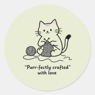 Adesivo Redondo Arte Textil Manual Gato Tecido Arte Gráfica