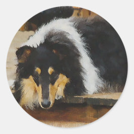 Adesivo Redondo Arte Tricolor Rough Collie Oferece Ofertas