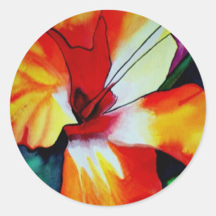 Adesivo Redondo Arte tropical da aguarela da flor do hibiscus