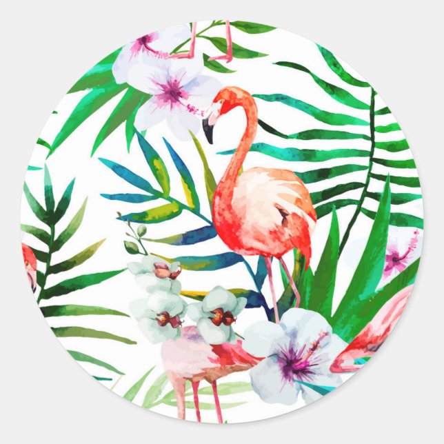 Adesivo Redondo Arte tropical flamingo (Frente)