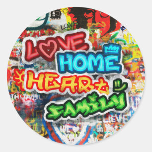 Adesivo Redondo Arte Urbana Colorida Funky Graffiti Amor Casa Cora