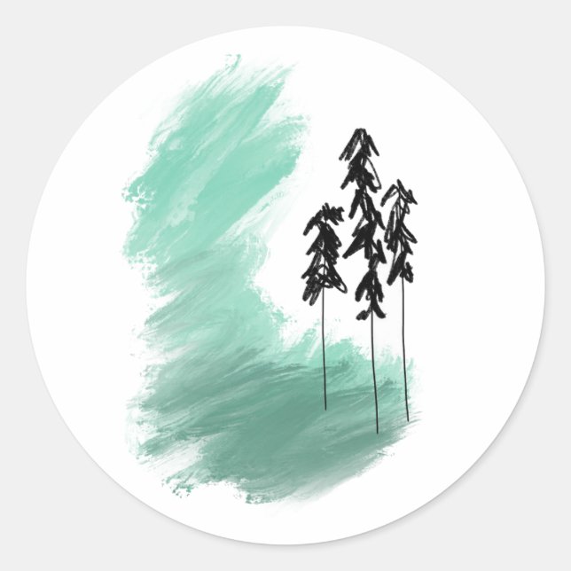 Adesivo Redondo Arte verde escandinava: simples horta moderna (Frente)