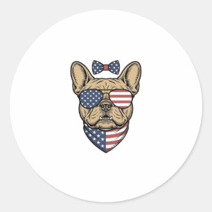 Adesivo Redondo Arte Vetorial de Bulldog Francês Patriótico Vintag