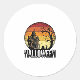 Adesivo Redondo Arte Vetorial de Casa Assombrada de Halloween Vint