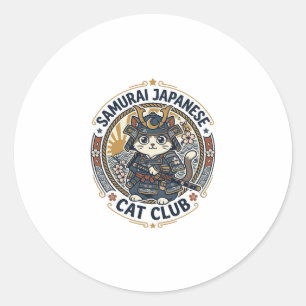 Adesivo Redondo Arte Vetorial de Gato Japonês Samurai POD - Samura