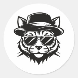 Adesivo Redondo Arte Vetorial de Gato Minimalista Preto