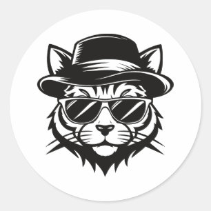 Adesivo Redondo Arte Vetorial de Gato Minimalista Preto