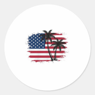 Adesivo Redondo Arte vetorial de palmeira bandeira americana patri