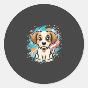 Adesivo Redondo Arte vetorial de pintura de cachorro fofo_1