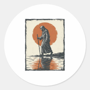 Adesivo Redondo Arte Vetorial de Reflexo do Pôr do Sol da Figura A