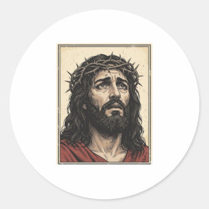 Adesivo Redondo Arte Vetorial de Retrato Religioso da Coroa de Esp