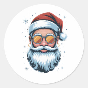 Adesivo Redondo Arte vetorial do Papai Noel moderno com óculos de