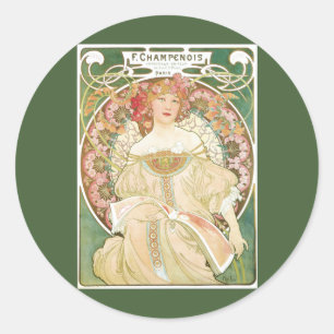 Adesivo Redondo Arte Vintage Art Nouveau, Champenois por Alphonse 