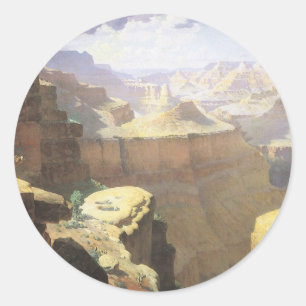 Adesivo Redondo Arte Vintage do Oeste Americano, Grand Canyon por