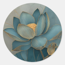 Adesivo Redondo Arte Zen Geométrica de Linha Flor de Lótus Dourada