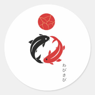 Adesivo Redondo Arte Zen Wabi Sabi Minimalista Japonês de Peixes K
