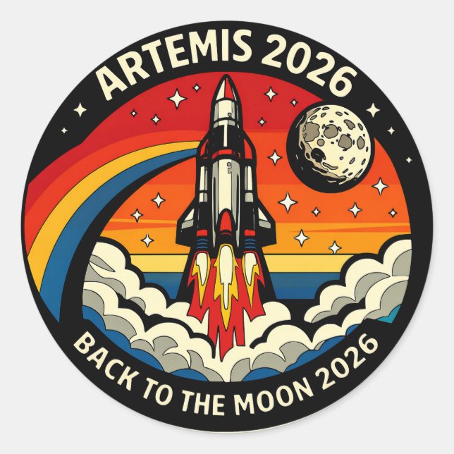 Adesivo Redondo Artemis II Moon Mission 2026 Poster | NASA Rocket  (Frente)