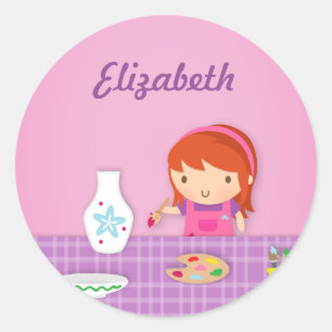 Adesivo Redondo Artes bonitos da pintura da cerâmica dos miúdos