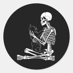 Adesivo Redondo Artes Gatinho Esqueleto Figurino De Halloween Skul