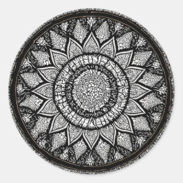 ADESIVO REDONDO ARTES MANDALA - PRETO E BRANCO - ESTILO DE FLOR