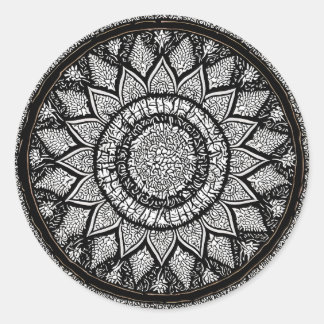 ADESIVO REDONDO ARTES MANDALA - PRETO E BRANCO - ESTILO DE FLOR