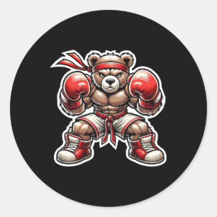 Adesivo Redondo Artes Marciais Boxe Urso Grizzly Muay Thai Rua
