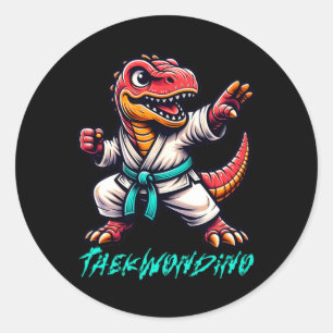 Adesivo Redondo Artes Marciais Engraçadas Karatê Taekwondo Dino An