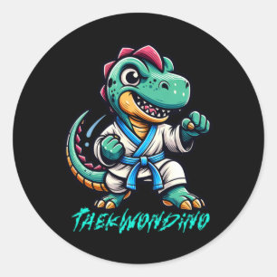 Adesivo Redondo Artes Marciais Engraçadas Karatê Taekwondo Dino An