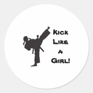 Adesivo Redondo Artes Marciais Kick Like A Girl Tae Kwon Do Caratê