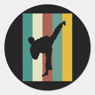 Adesivo Redondo Artes marciais Kickboxing Karate Taekwondo Retro D