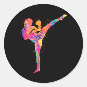 Adesivo Redondo Artes Marciais Muay Thai Crianças Mulheres Meninas