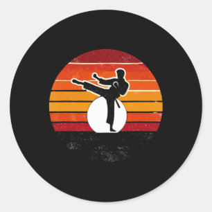 Adesivo Redondo Artes Marciais Retro Silhuette Kick - Karate