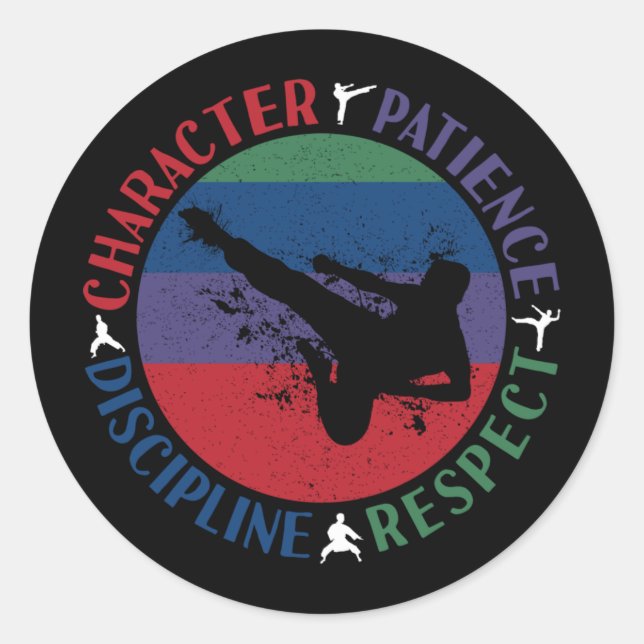 Adesivo Redondo Artes marciais - Valores do núcleo do Karate (Frente)