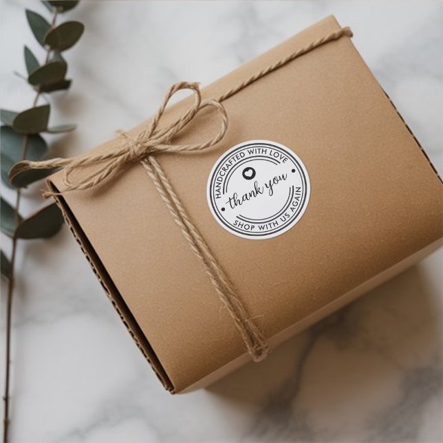 Adesivo Redondo artesanato com amor Obrigado personalizável (Thank You Sticker on Packaging)
