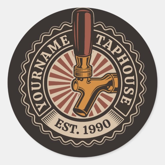 Adesivo Redondo Artesanato DE NOME Personalizado Bar de cervejaria (Frente)