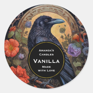 Adesivo Redondo Artesanato de Vela Gótica Preta Raven Escura